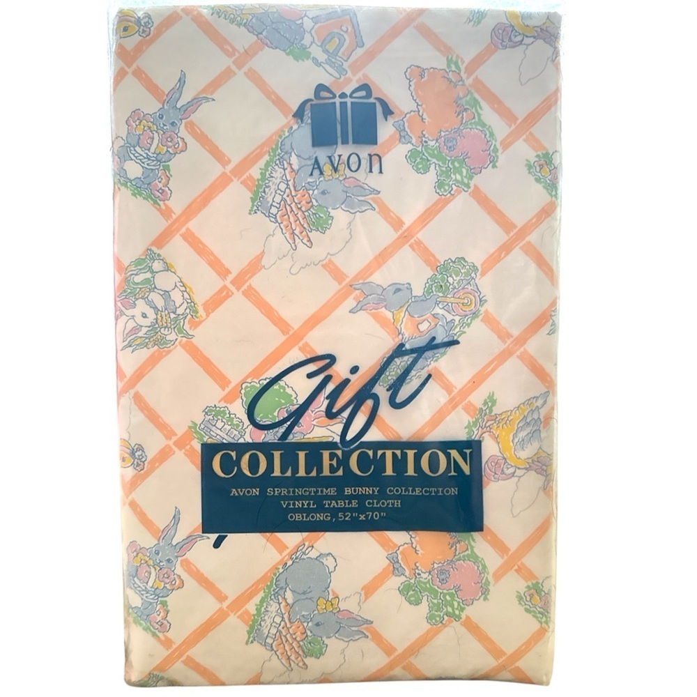 Vintage Avon Springtime Bunny Collection Tablecloth. Oblong 52”x79” Vinyl,  New